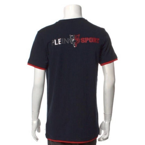 Philipp Plein Mens Sport‎ Tiger Logo Blue Red Fast Logo Tee T-Shirt Size L NWT - Picture 3 of 6
